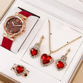 Kit – Reloj de Pulsera + Collar, Par de Aros y Anillo de Regalo